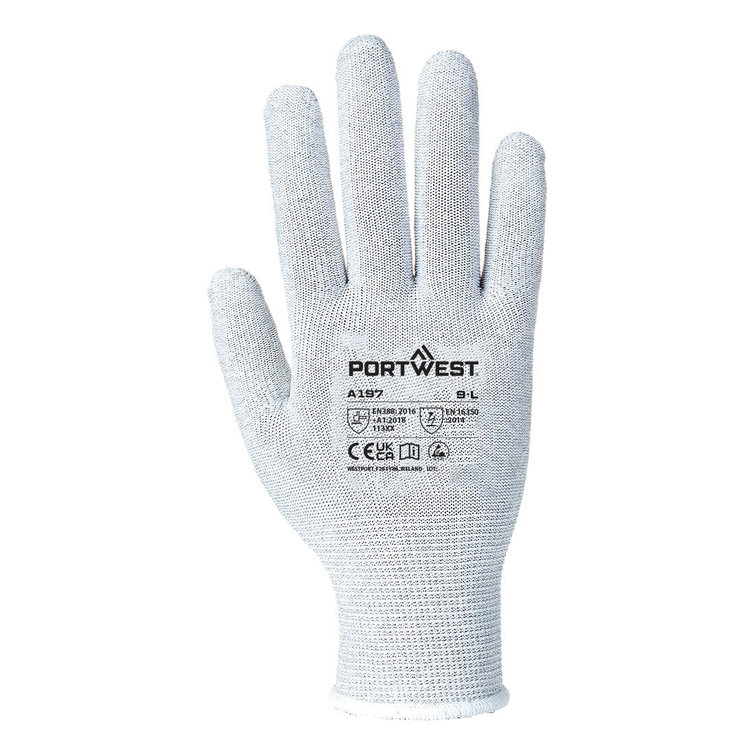 Portwest A197 ESD 13 Liner Glove in Grey, back view