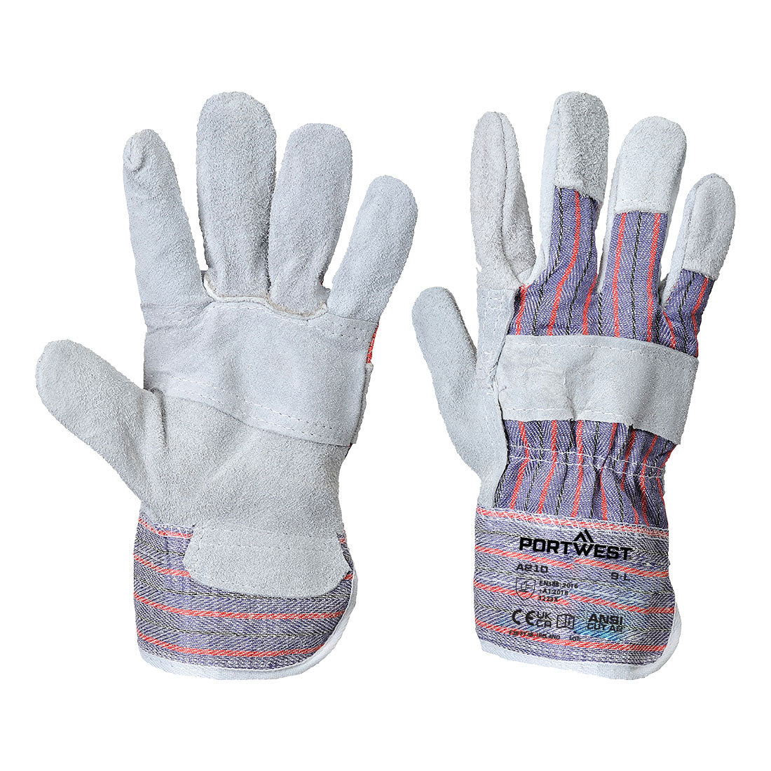 Portwest Leather Rigger 260 Cow Split Palm Bar Glove in Grey, main product image