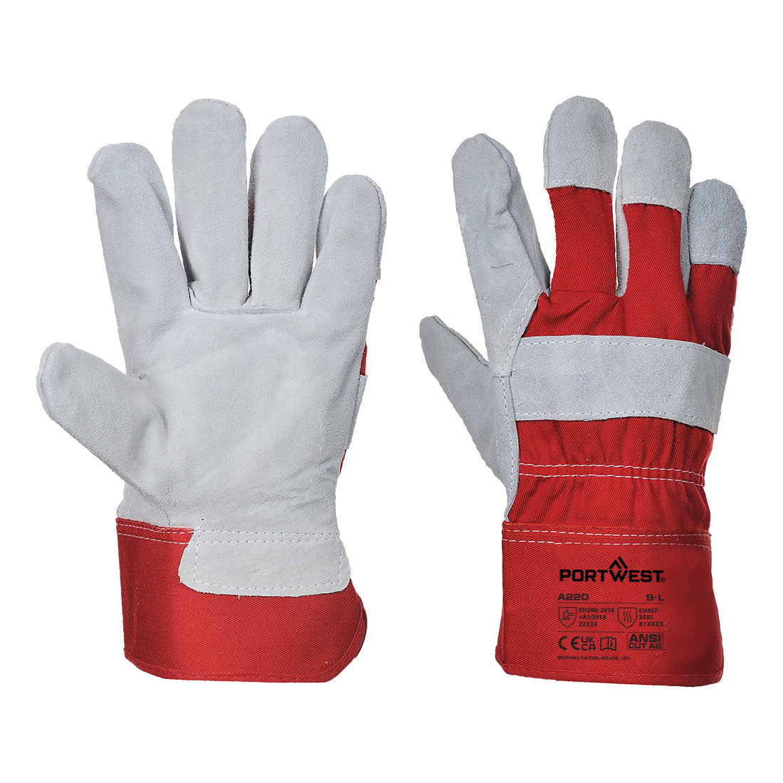 Portwest Leather Rigger 130 Cow Split Glove in Red, image 2