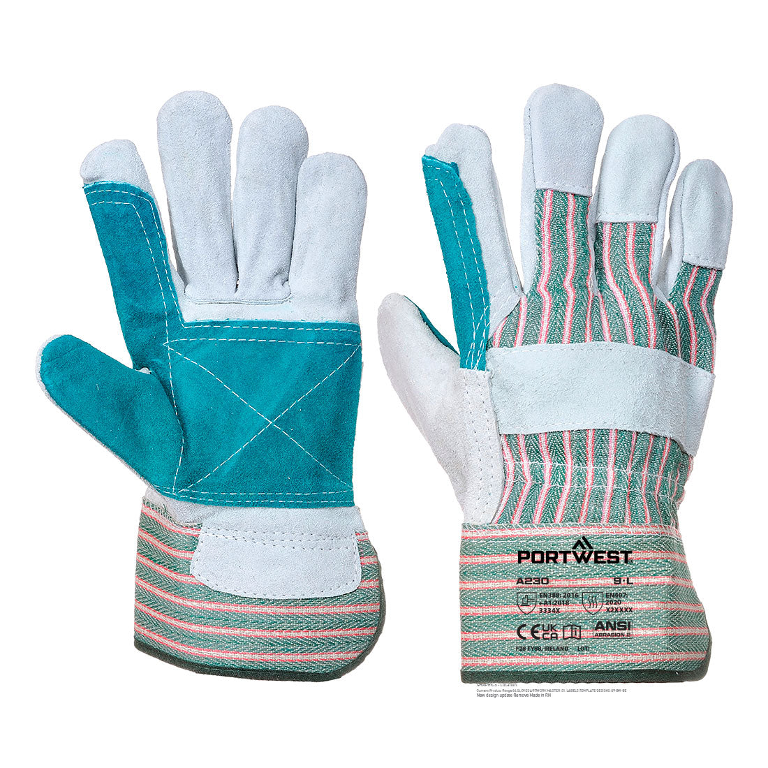 Portwest Leather Rigger 365 Cow Split Reinforced Palm Glove in Grey, main product image