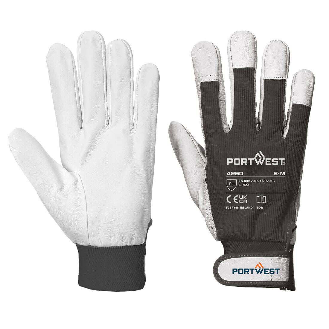 Portwest Leather 110 Grain Palm Mechanical Glove in Black, main product image