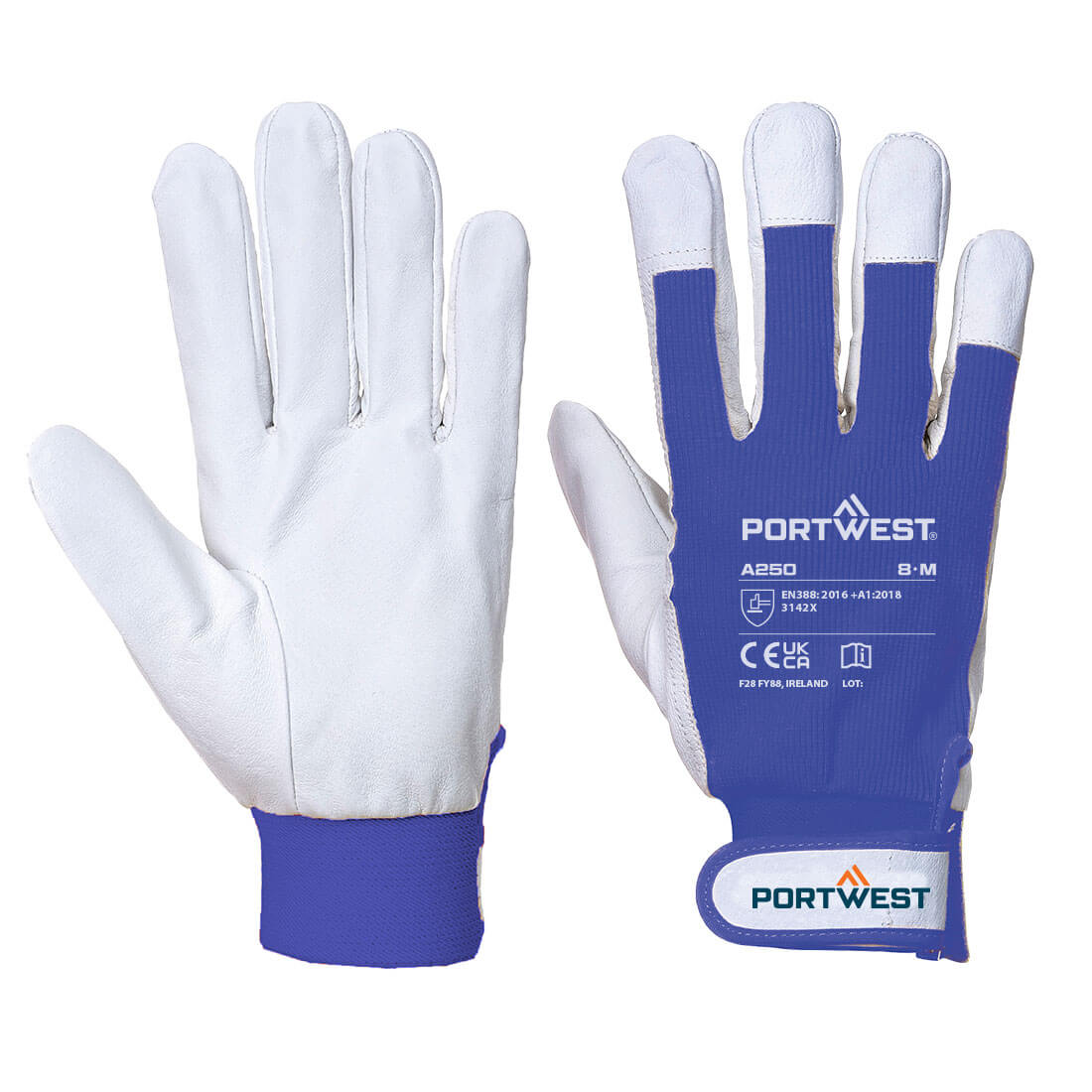 Portwest Leather 110 Grain Palm Mechanical Glove in Blue, image 2