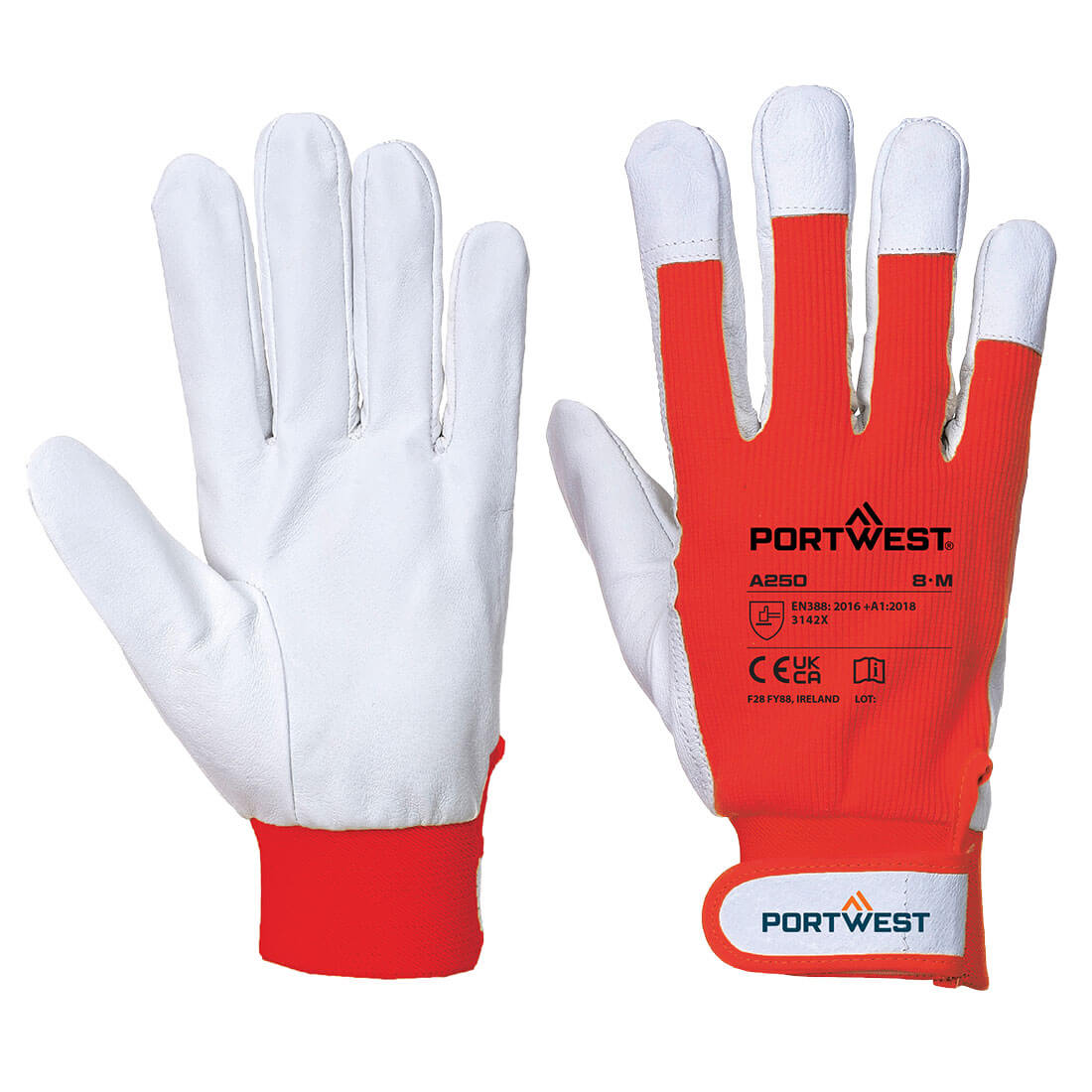Portwest Leather 110 Grain Palm Mechanical Glove in Red, image 3