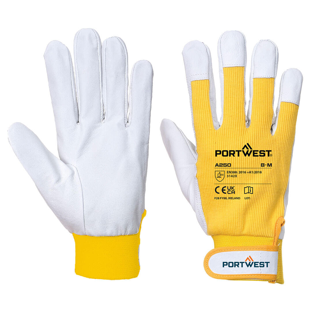 Portwest Leather 110 Grain Palm Mechanical Glove in Yellow, image 4
