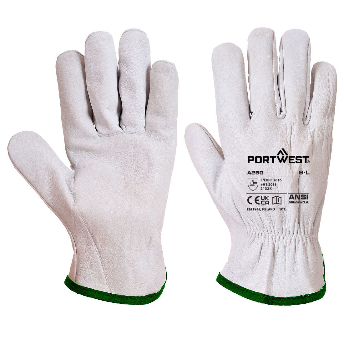 Portwest Leather Driver 115 Goat Grain Glove in Grey, main product image