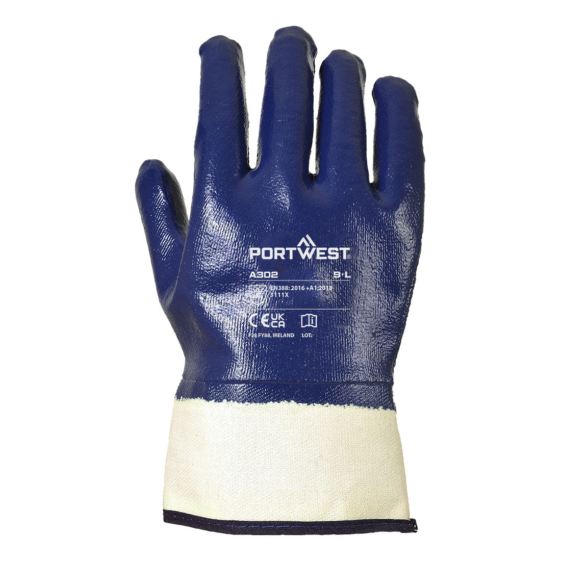 Portwest A302 Grip Nitrile Fully Dipped Safety Cuff in Navy, back view