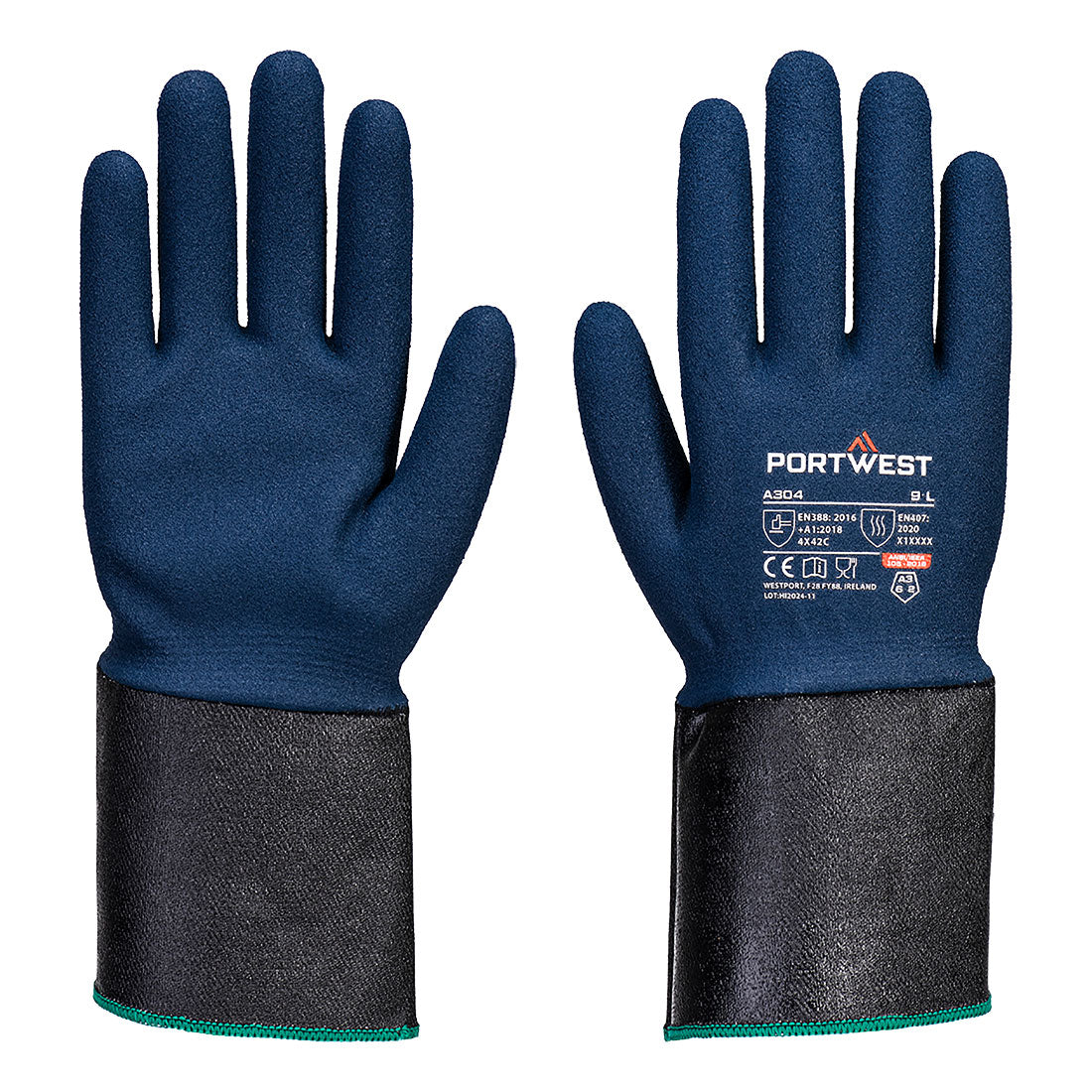 Portwest Grip C13 Nitrile Foam Extend Cuff Glove in Grey/Blue, main product image