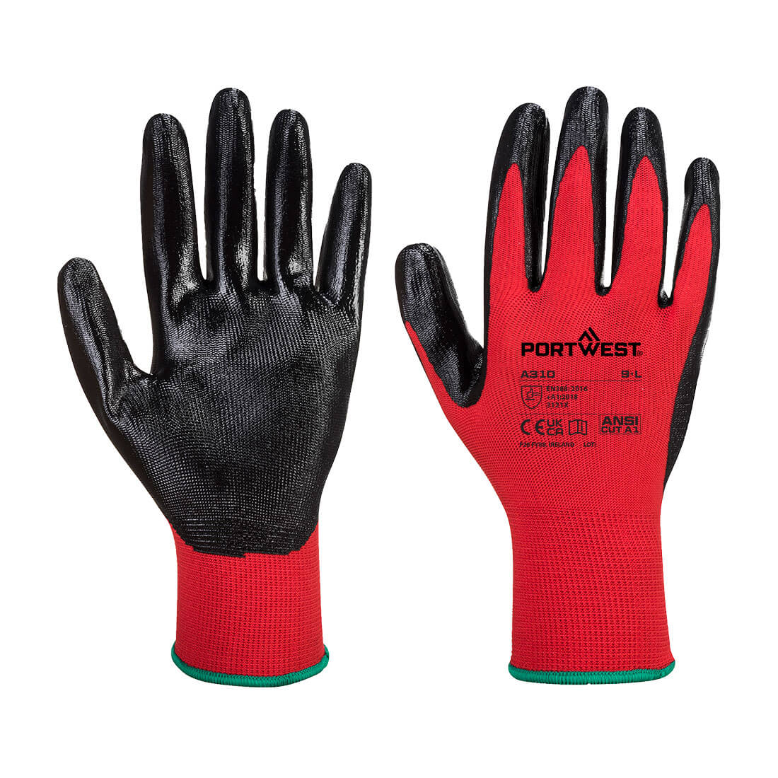 Portwest Grip 13 Nitrile Glove in Red/Black, image 2