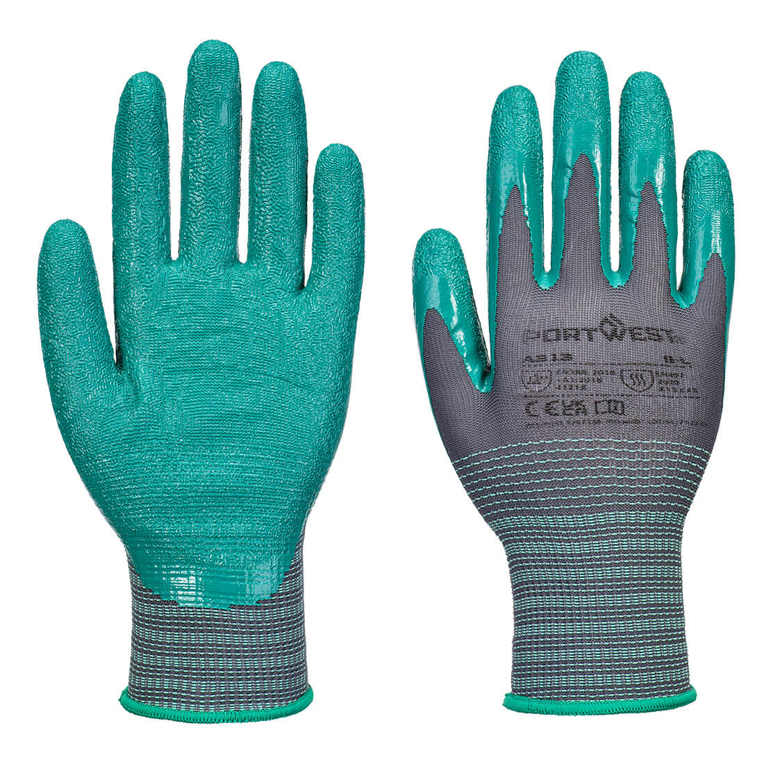 Portwest Grip 15 Nitrile Crinkle Glove in Grey/Green, main product image