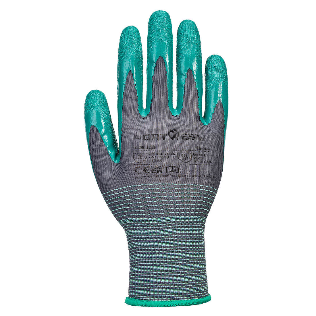 Portwest A313 Grip 15 Nitrile Crinkle Glove (Pk12) in Grey/Green, back view