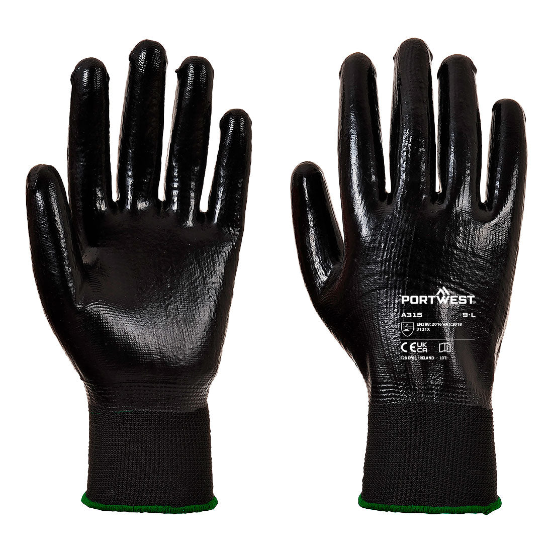 Portwest Grip 13 Full Coating Nitrile Glove in Black, main product image