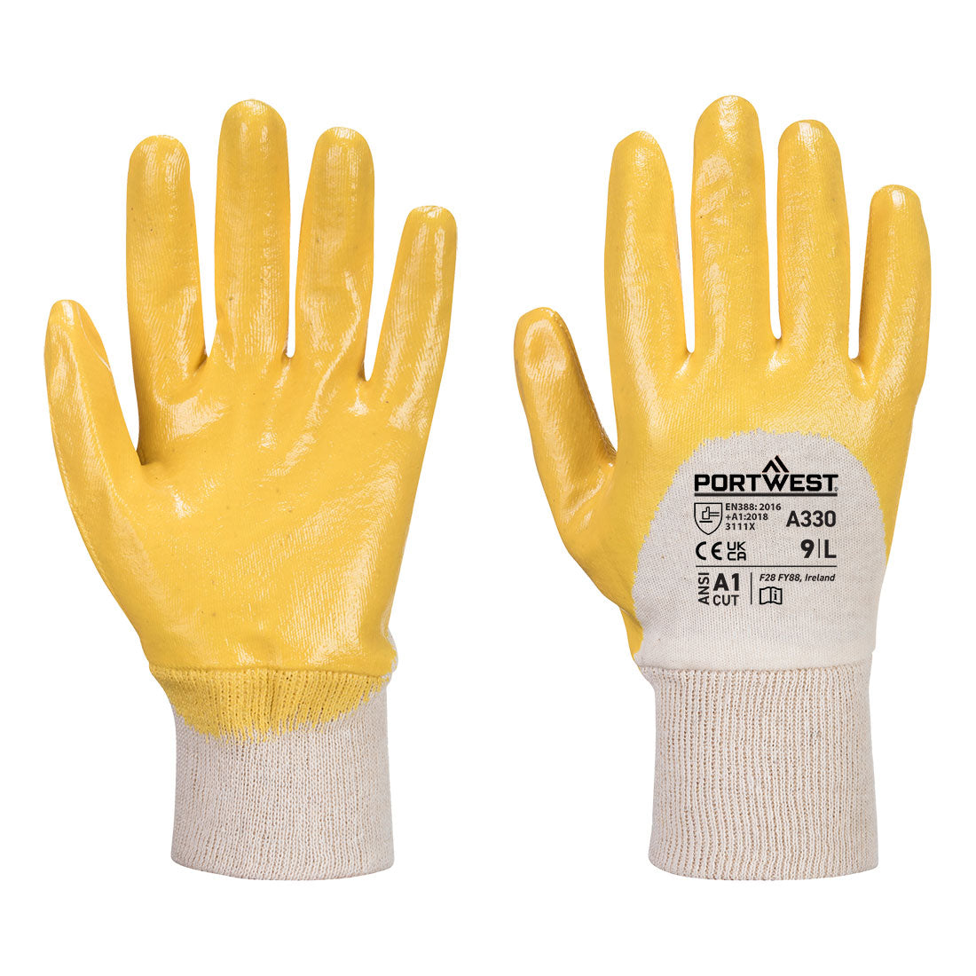 Portwest Grip 12 Nitrile Light Knitwrist Glove in Yellow, image 2