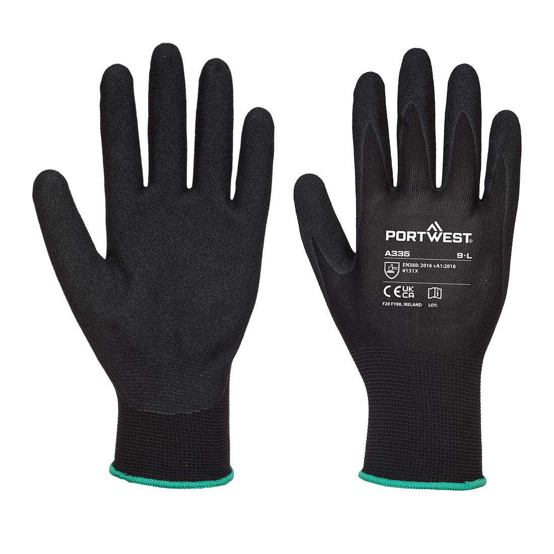 Portwest Grip 15 Polyester Nitrile Sandy Glove in Black, main product image