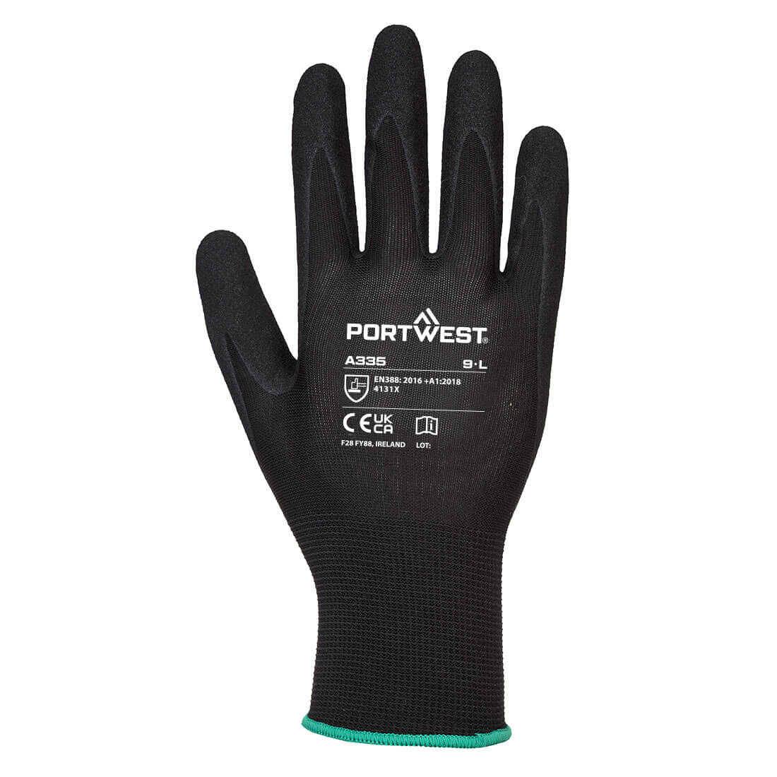 Portwest A335 Grip 15 Polyester Nitrile Sandy Glove in Black, back view