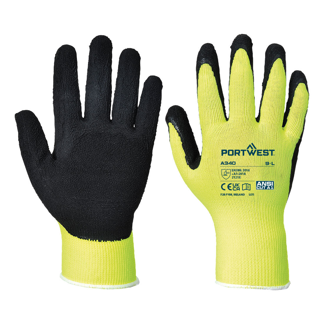 Portwest Grip 13 Latex Foam Hi-Vis Glove in Yellow, image 2