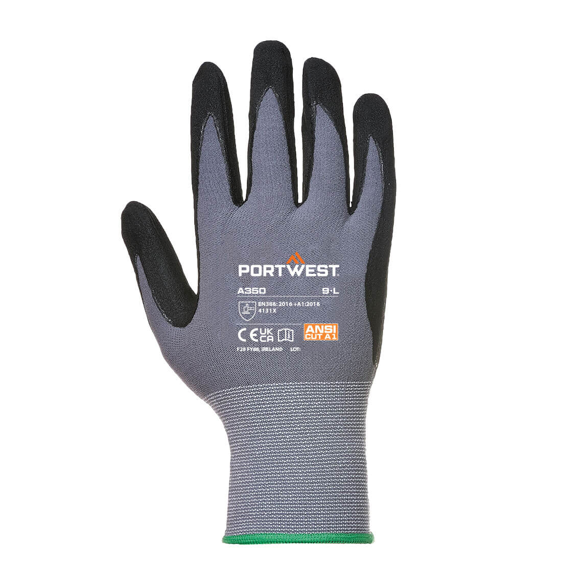Portwest A350 Grip 15 Nitrile Sandy Glove in Black, back view