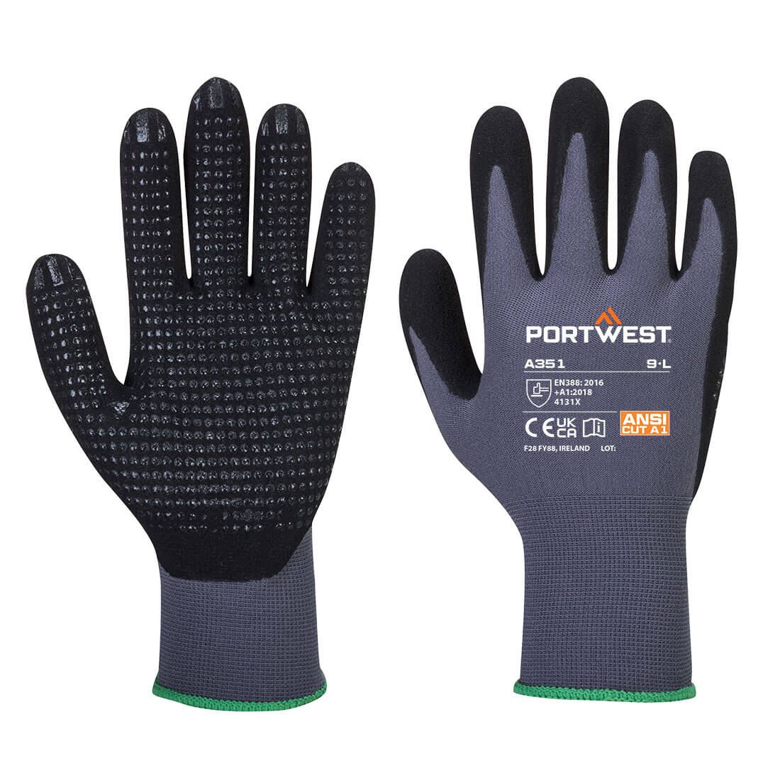 Portwest Grip 15 Nitrile Sandy Dotted Glove in Grey/Black, main product image