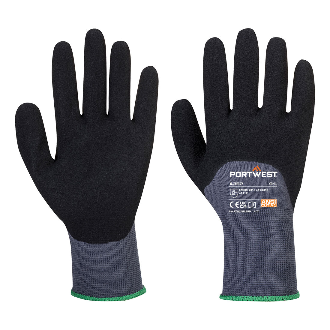 Portwest Grip 15 Nitrile Sandy 3/4 Palm Glove in Grey/Black, main product image