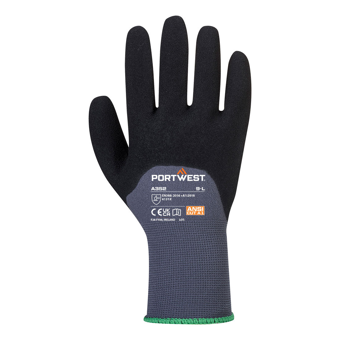 Portwest A352 Grip 15 Nitrile Sandy 3/4 Palm Glove in Grey/Black, back view