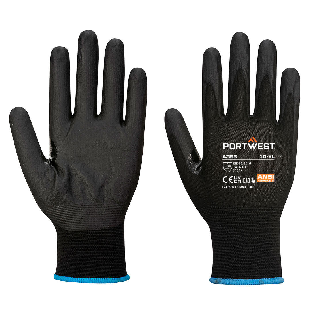 Portwest Grip 15 Nitrile Foam Touchscreen Glove in Black, main product image