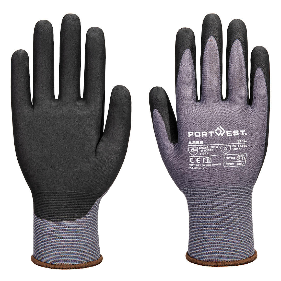 Portwest ESD 15 Nitrile Essential Glove in Grey/Black, main product image