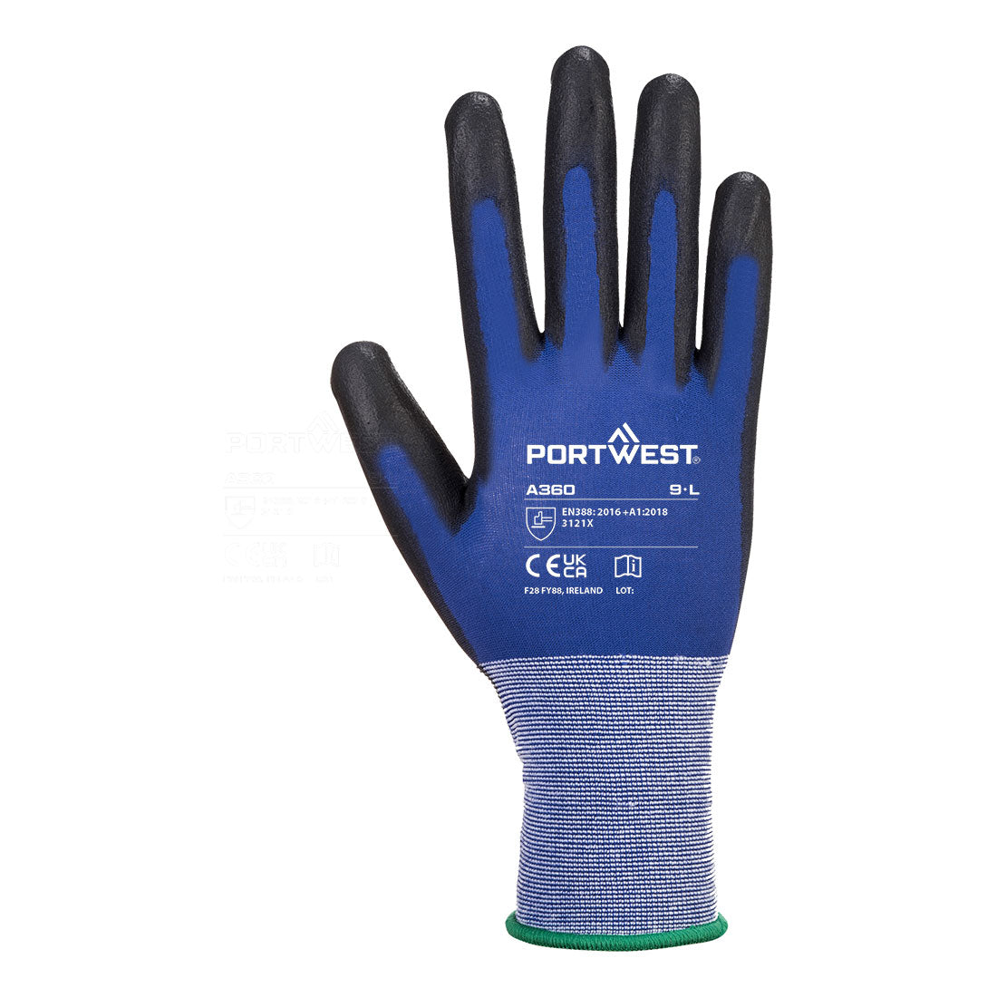 Portwest A360 Grip 18 PU Glove in Blue/Black, back view