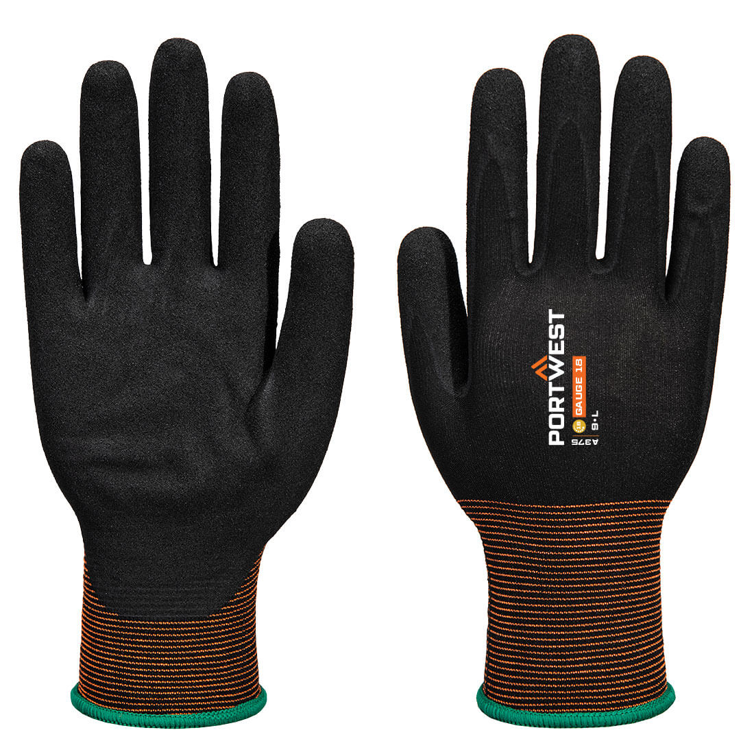 Portwest GP Grip 18 Nitrile Smooth/Sandy Glove in Black, main product image