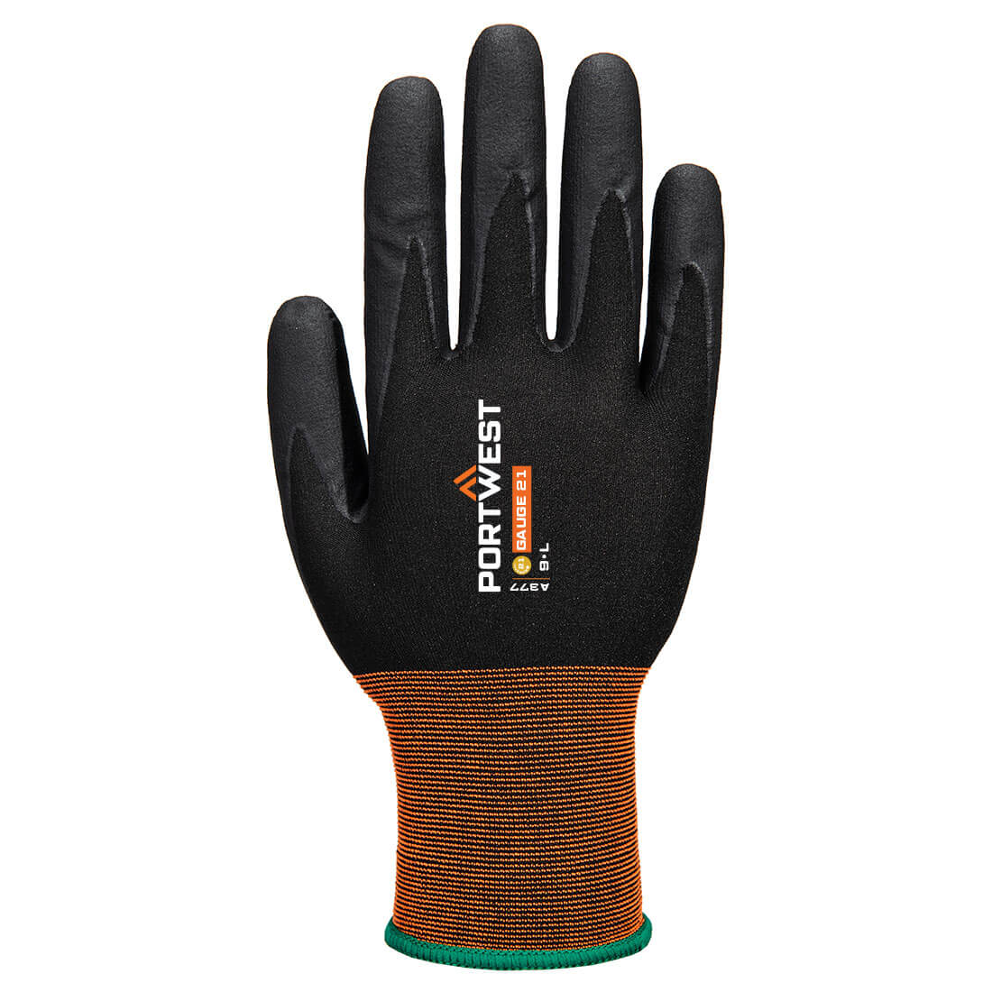 Portwest A377 GP Grip 21 Nitrile Micro Foam Glove in Black, back view