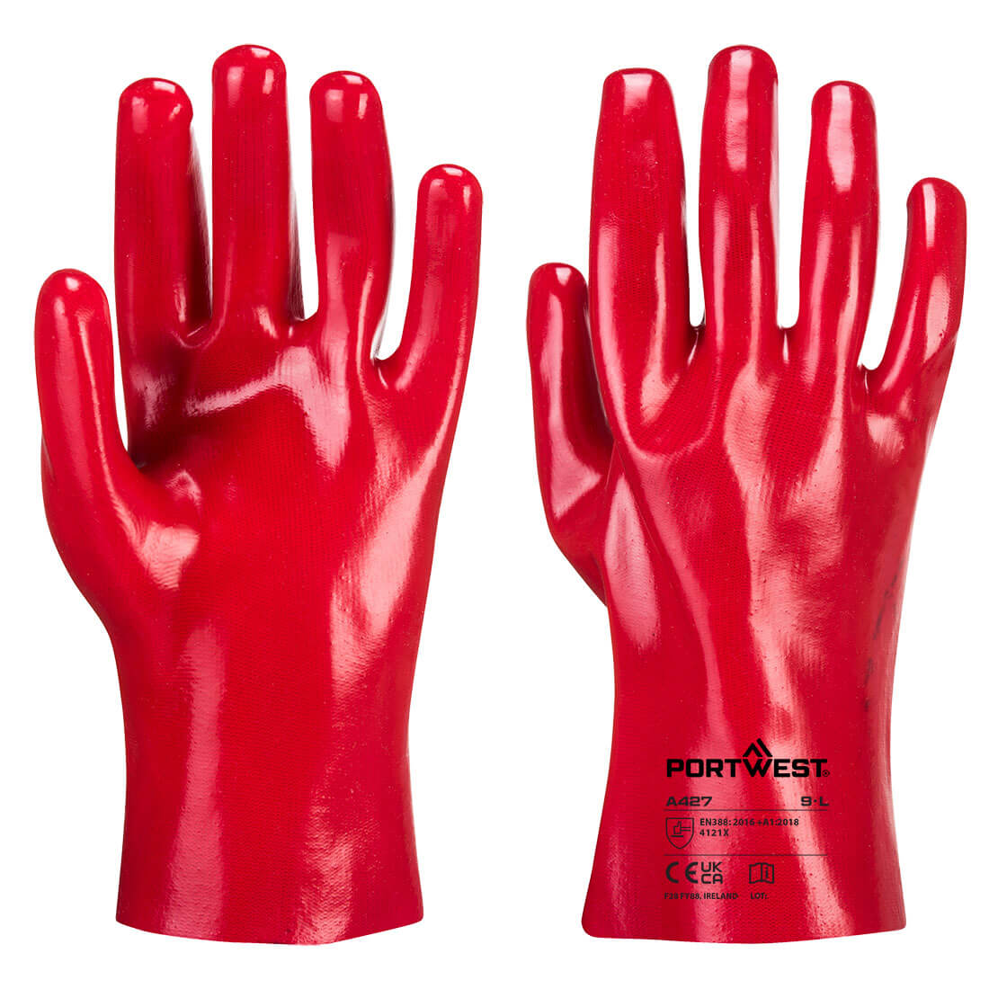Portwest Grip 12 PVC Gauntlet 27cm in Red, main product image