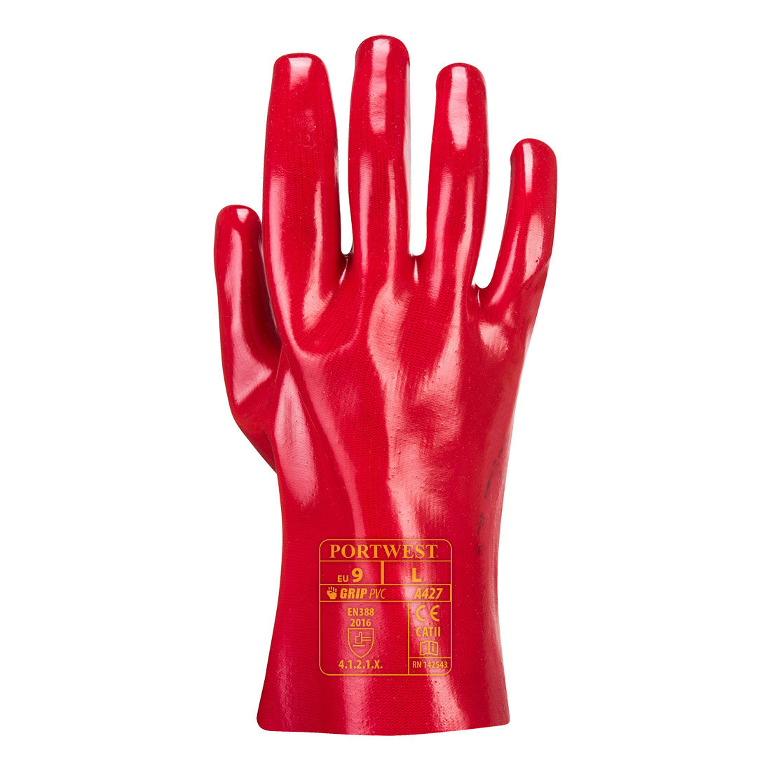 Portwest A427 Grip 12 PVC Gauntlet 27cm in Red, back view