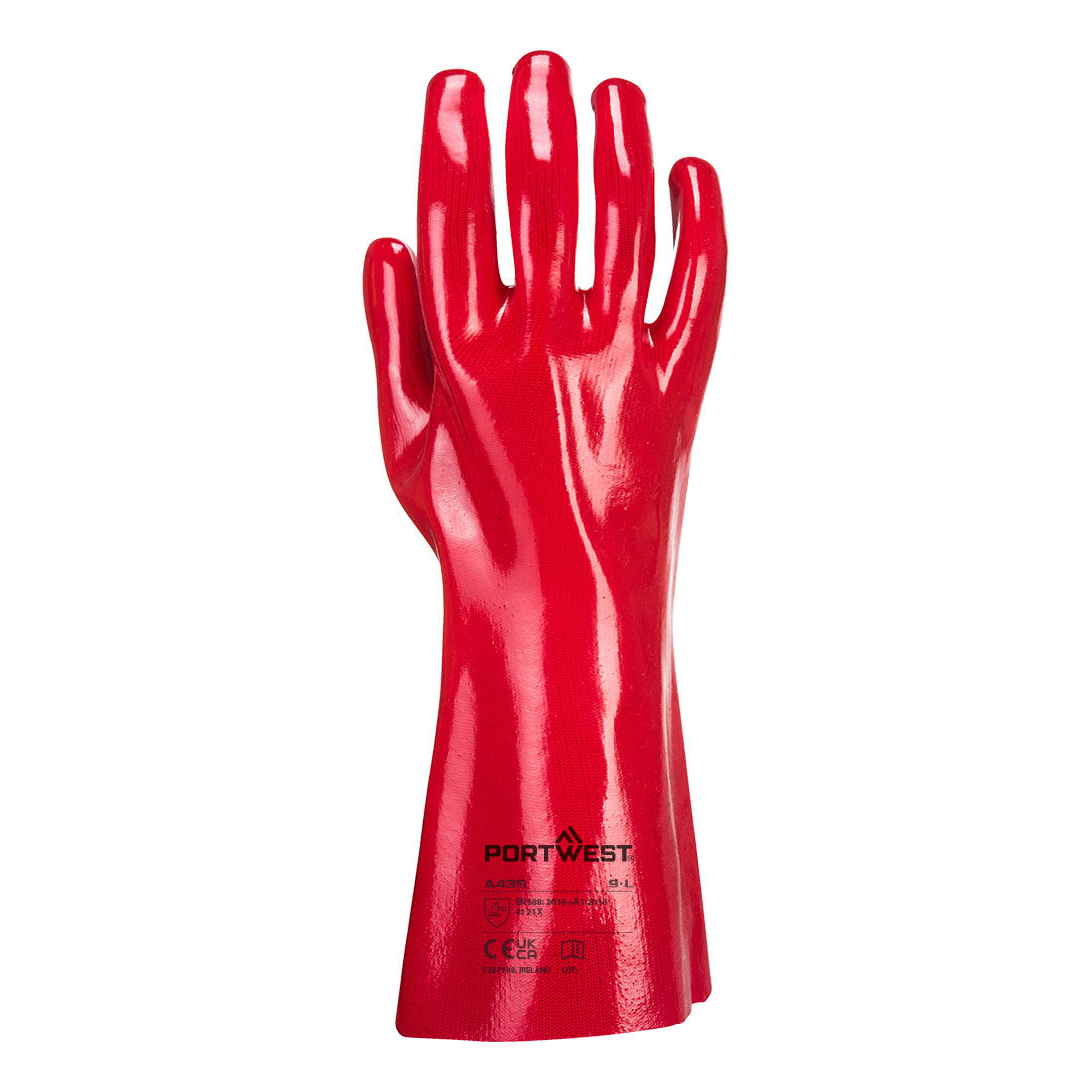 Portwest A435 Grip 12 PVC Gauntlet 35cm in Red, back view