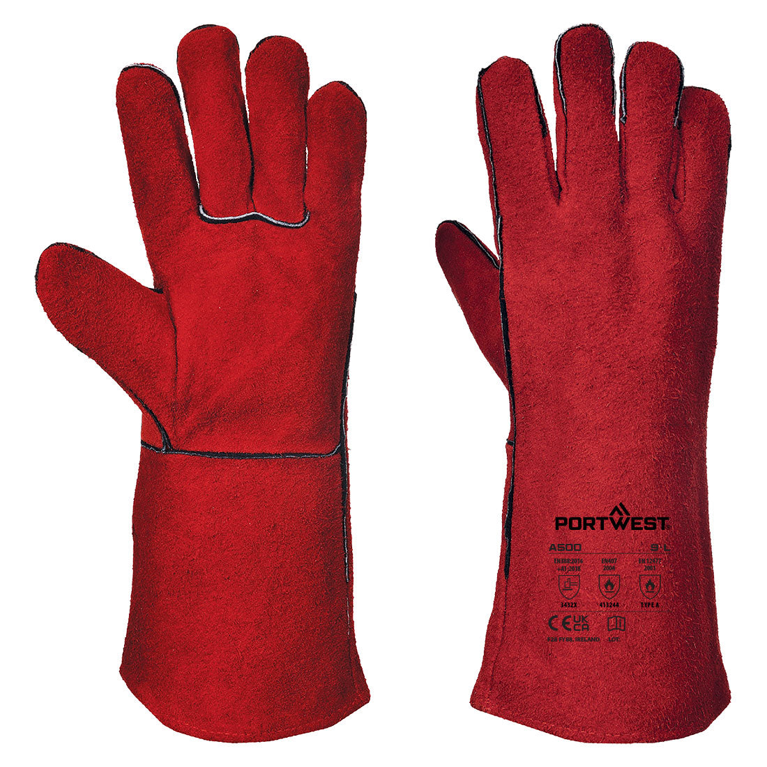 Portwest Welders 210 Split Leather Red Gauntlet, main product image