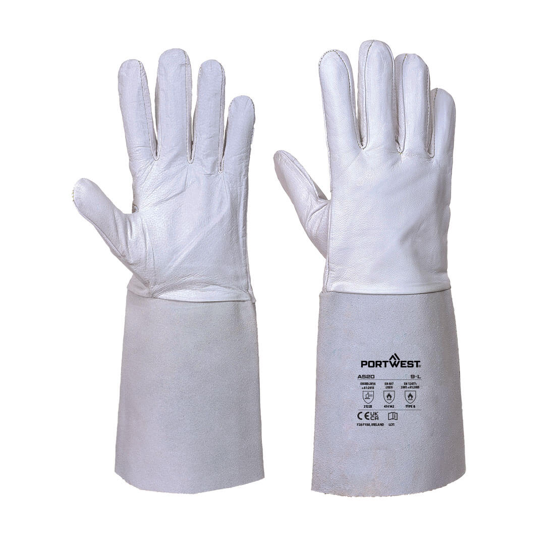 Portwest TIG Welders 85 Grain Leather Gauntlet in Grey, main product image