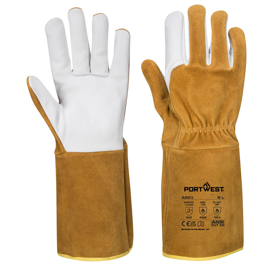 Portwest TIG Welders 220 Grain Leather Gauntlet in Brown, main product image