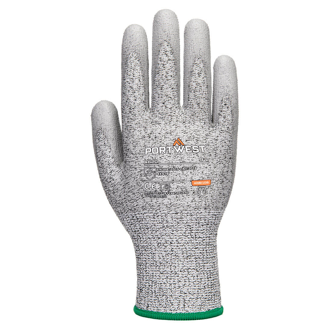 Portwest A620 Cut B13 PU Glove in Grey, back view
