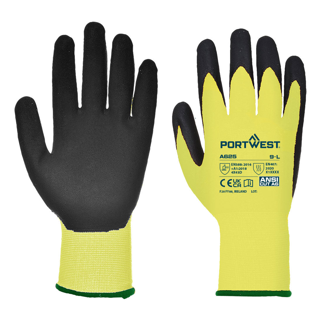 Portwest Cut D13 PU Viz-Tex Glove in Yellow/Black, image 2