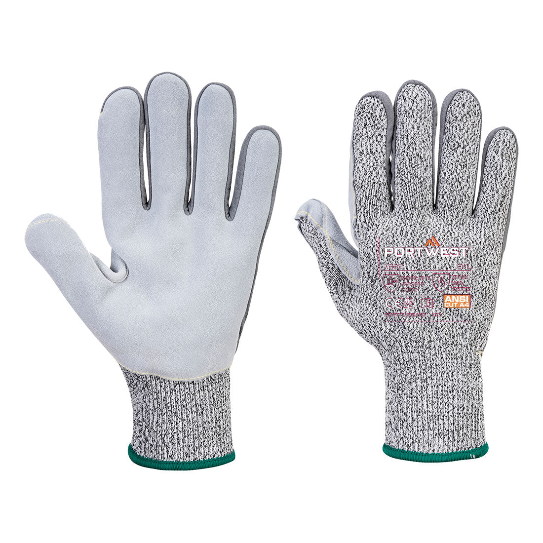 Portwest Cut D13 Leather Palm Glove in Grey, main product image