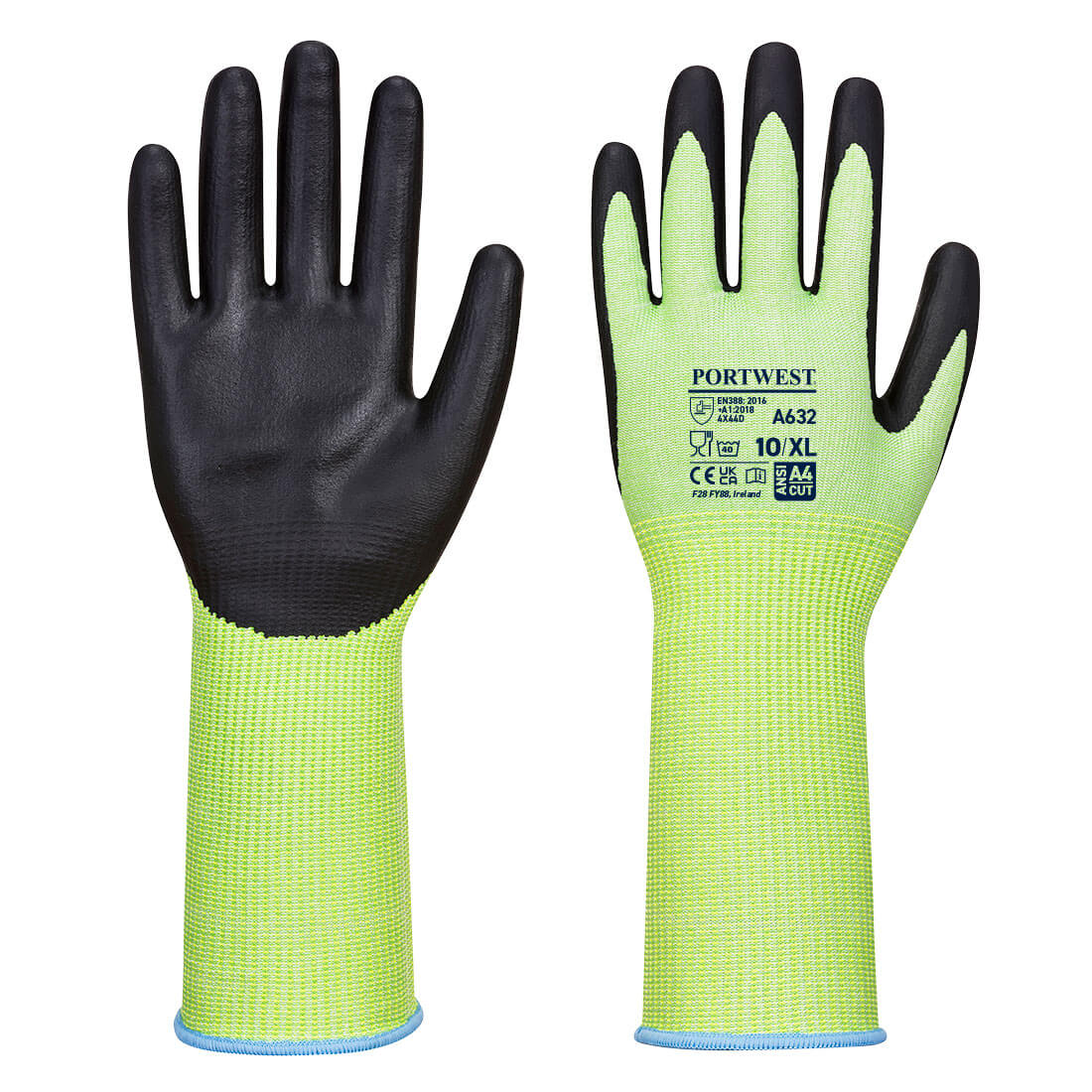 Portwest Cut D13 Nitrile Green Long Cuff Glove in Green/Black, main product image