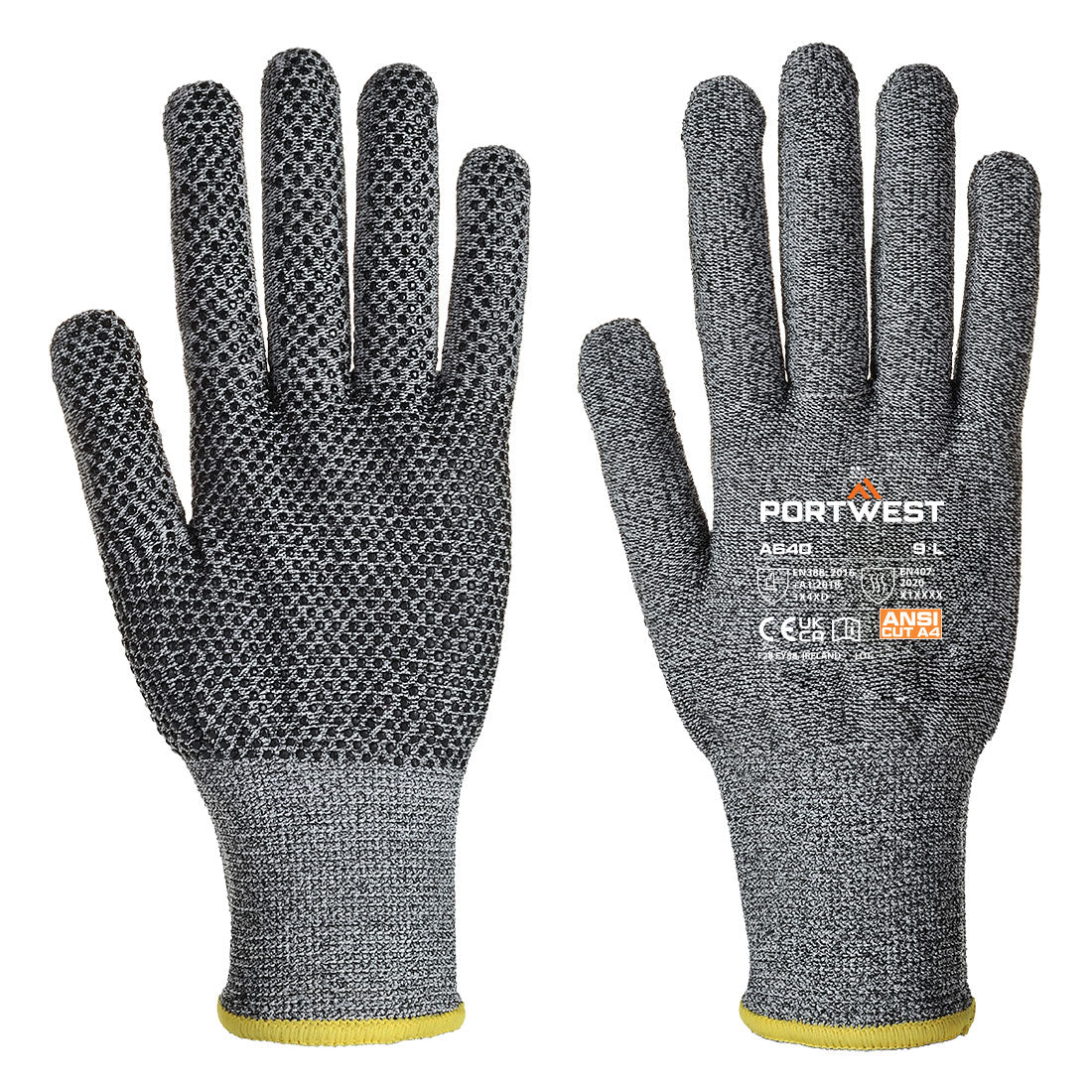 Portwest Cut D13 PVC Dot Glove in Grey, main product image