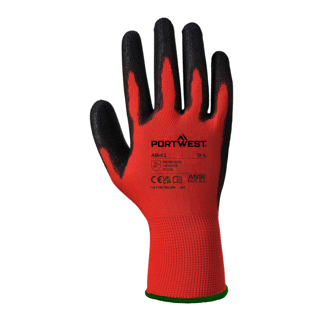 Portwest A641 Grip 13 PU Glove in Red/Black, back view