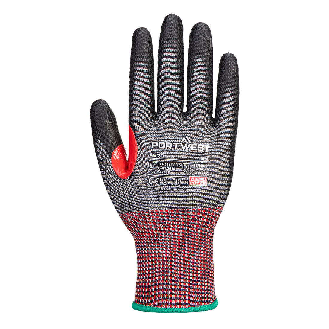Portwest A670 CS Cut F13 PU Glove in Black, back view
