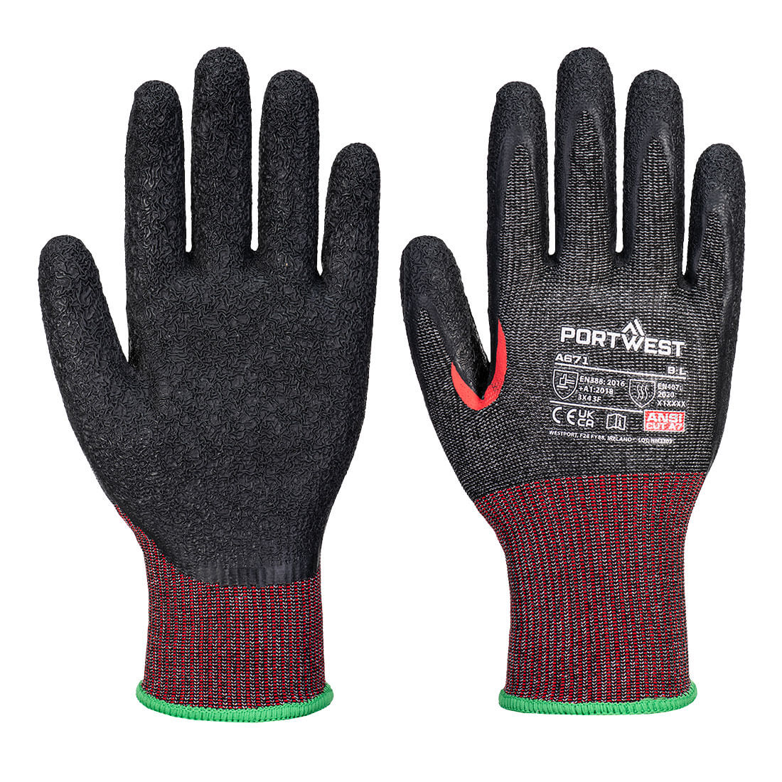 Portwest CS Cut F13 Latex Glove in Black, main product image