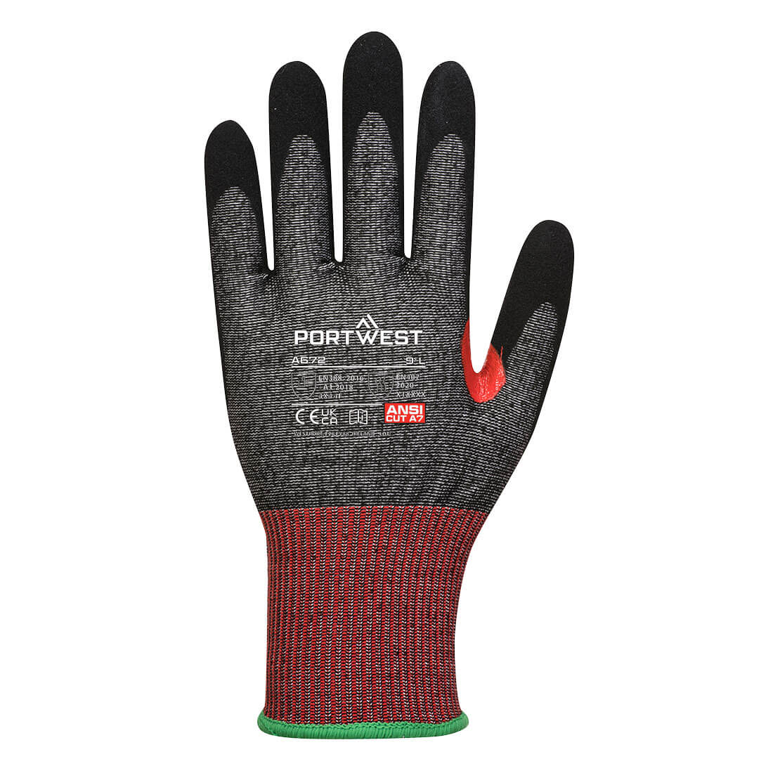 Portwest A672 CS Cut F13 Nitrile Glove in Black, back view