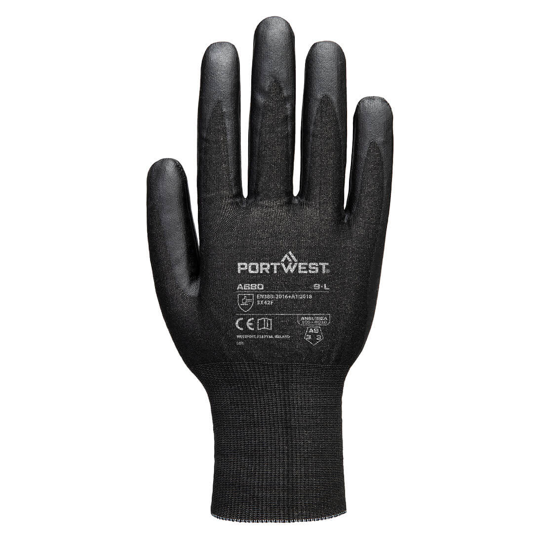 Portwest A680 Cut F21 Nitrile Tungsten Glove A9 in Black, back view