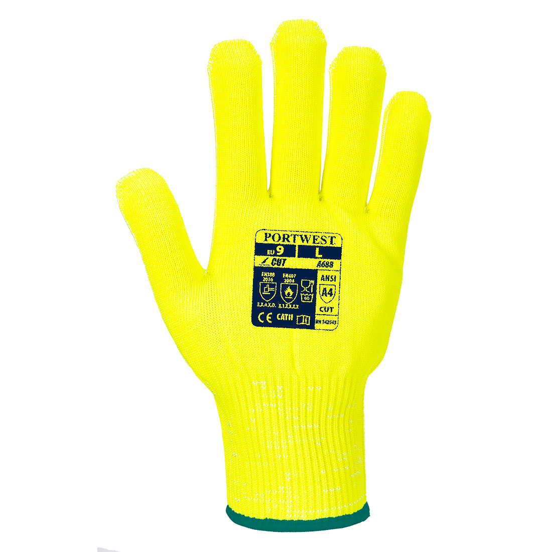 Portwest A688 Cut D13 Viz-Tex Liner Glove in Yellow, back view