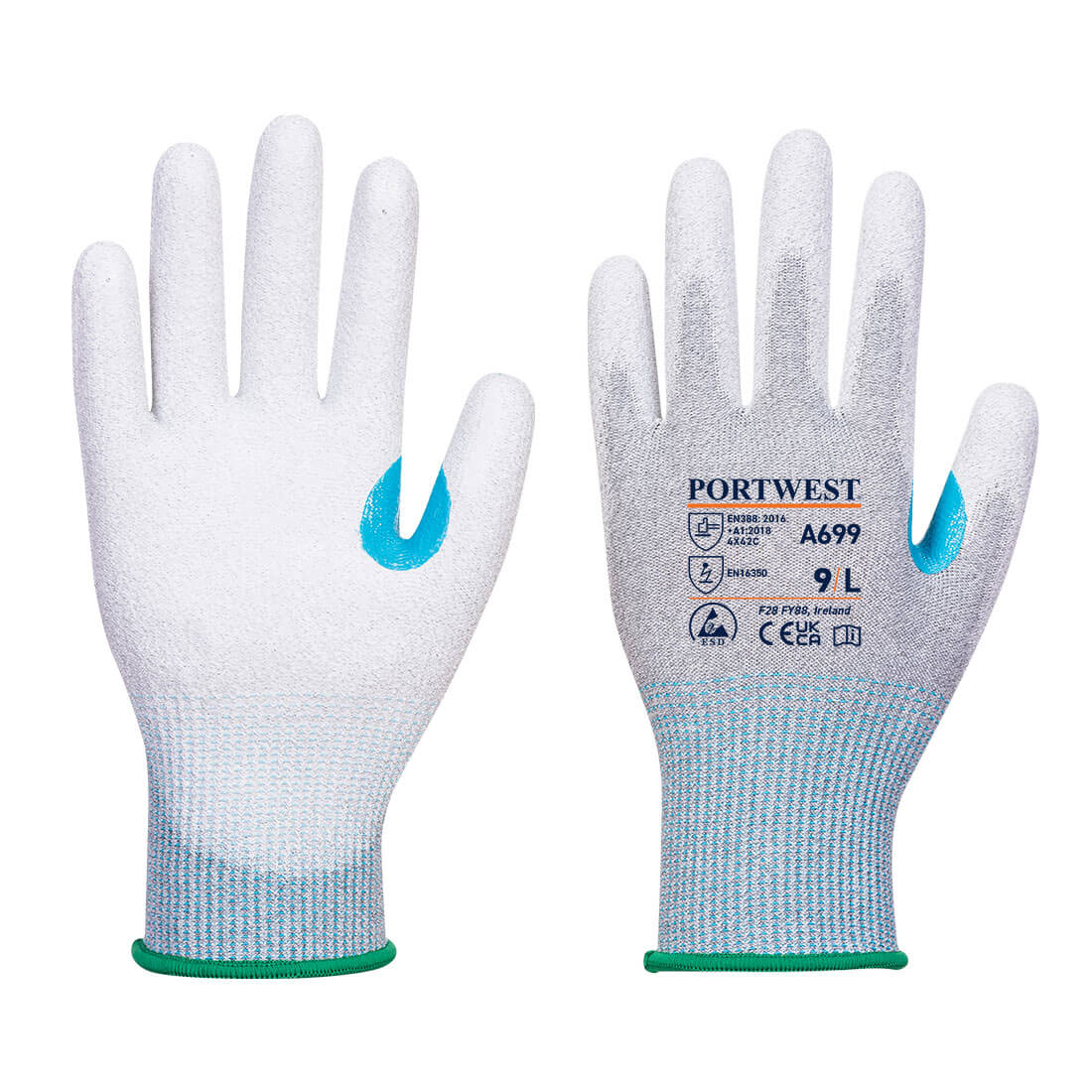 Portwest MR13 ESD PU Palm Glove in Grey/White, main product image