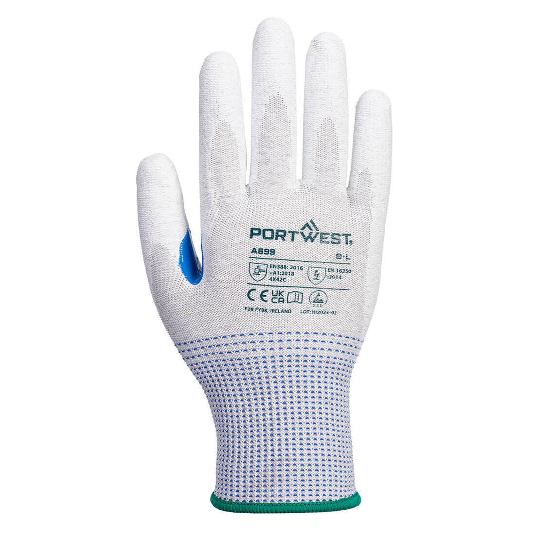 Portwest A699 MR13 ESD PU Palm Glove (Pk12) in Grey/White, back view