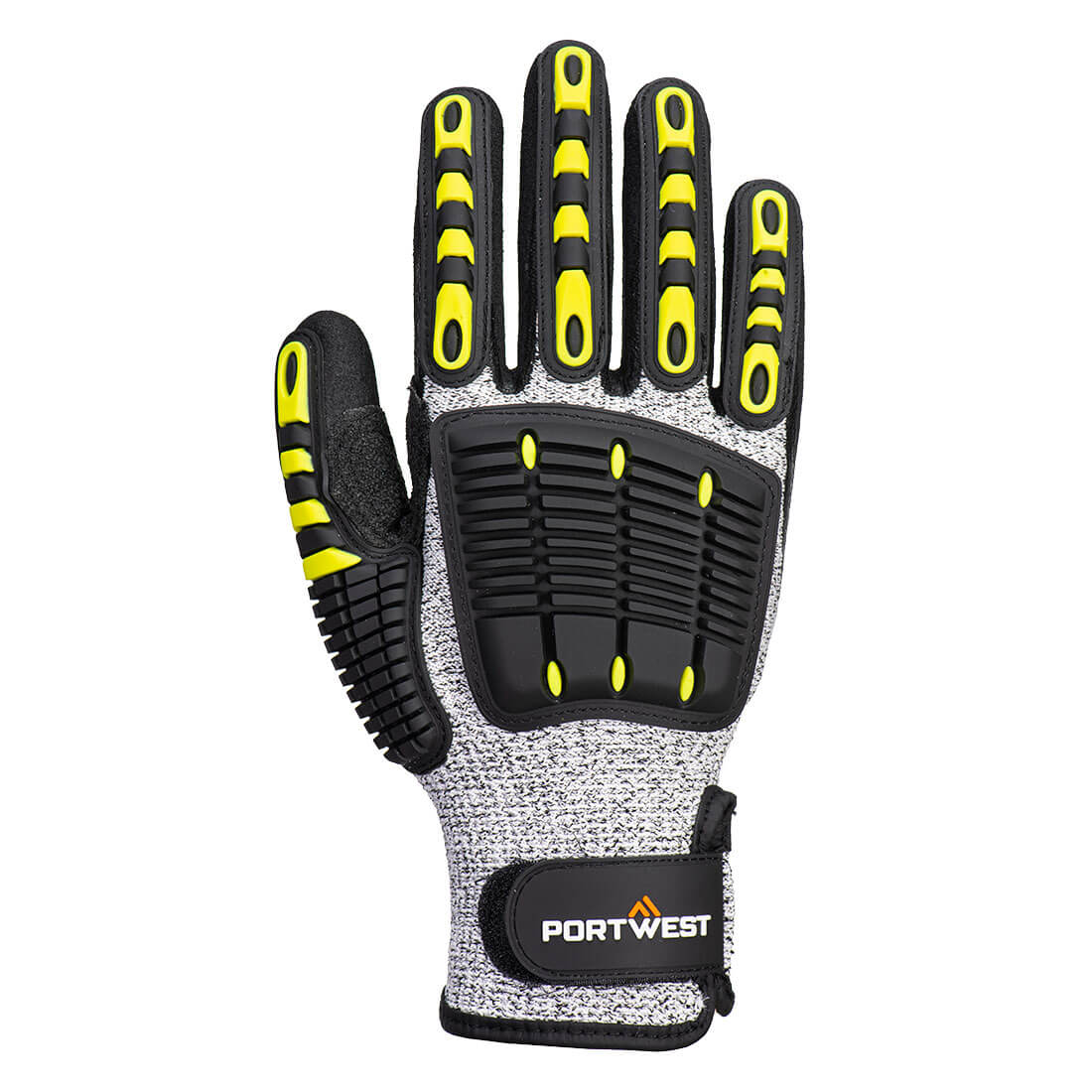 Portwest A722 Impact C13 Nitrile Sandy Reinforced Palm Glove in Grey/Black, back view