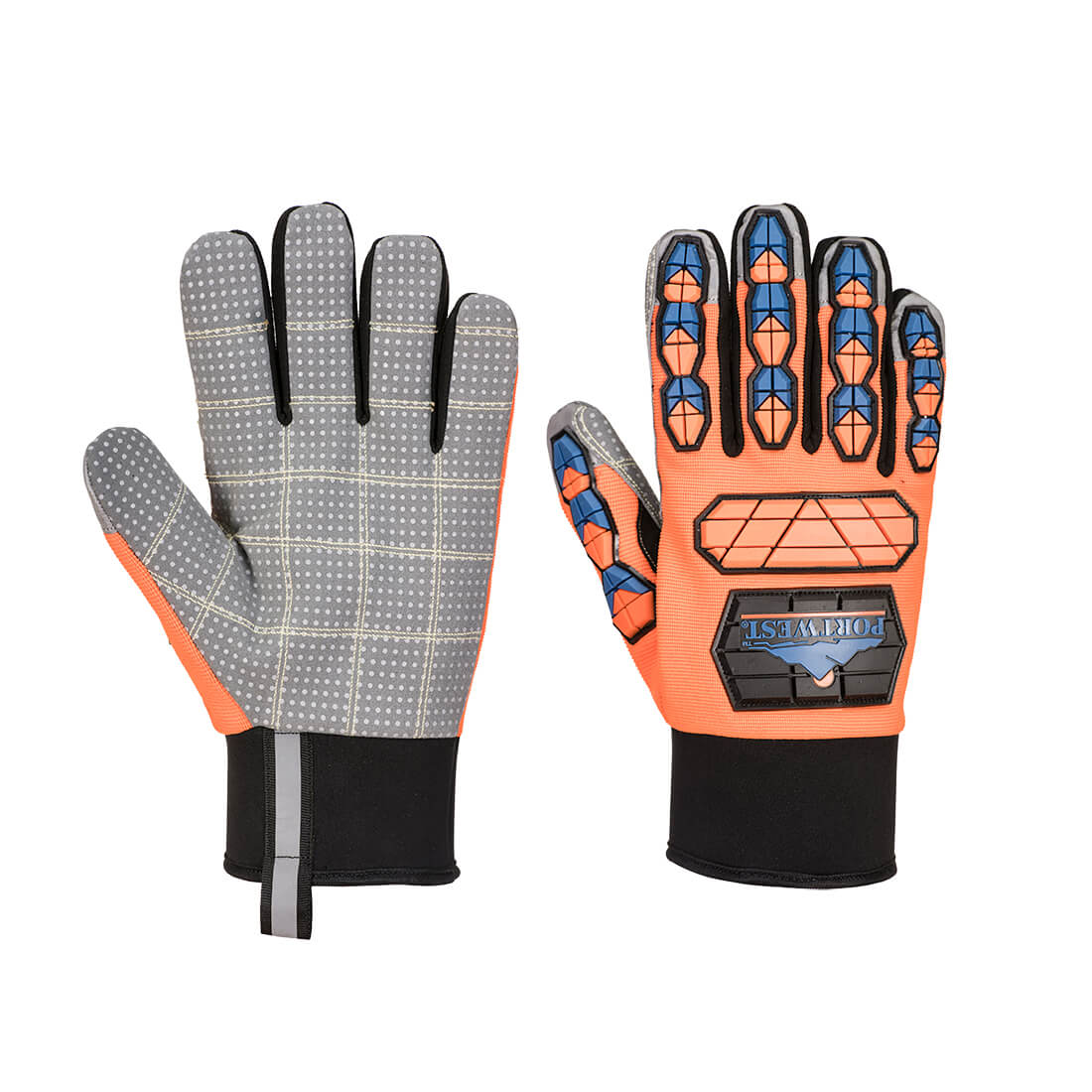 Portwest Impact B205 Waterproof Dotted Palm Glove in Orange/Blue, main product image