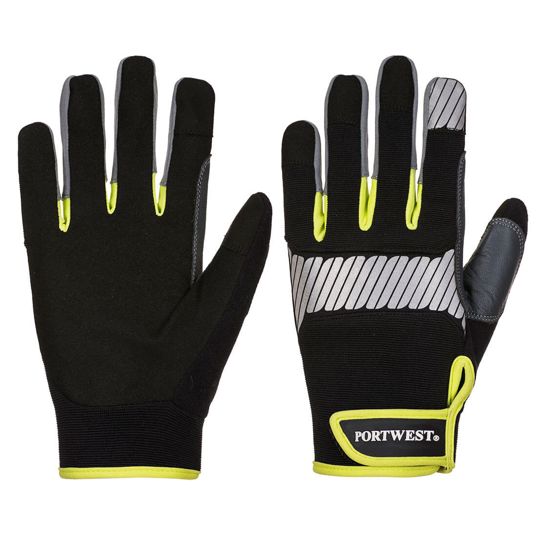 Portwest PW3 Mechanic 80 Reflective Utility Glove in Black/Yellow, main product image